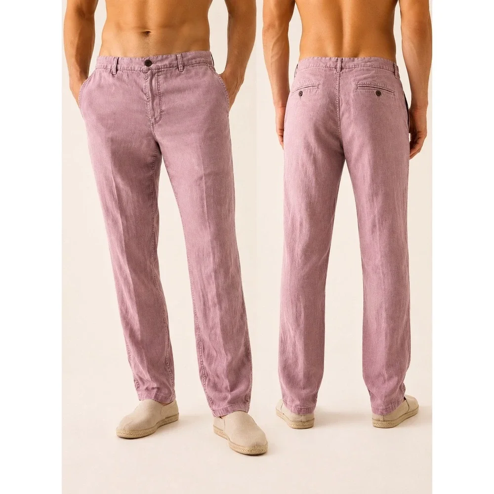 Black Brown 1826 Pink Linen Pants 34x30 Tailored Fit Coastal Resort Summer